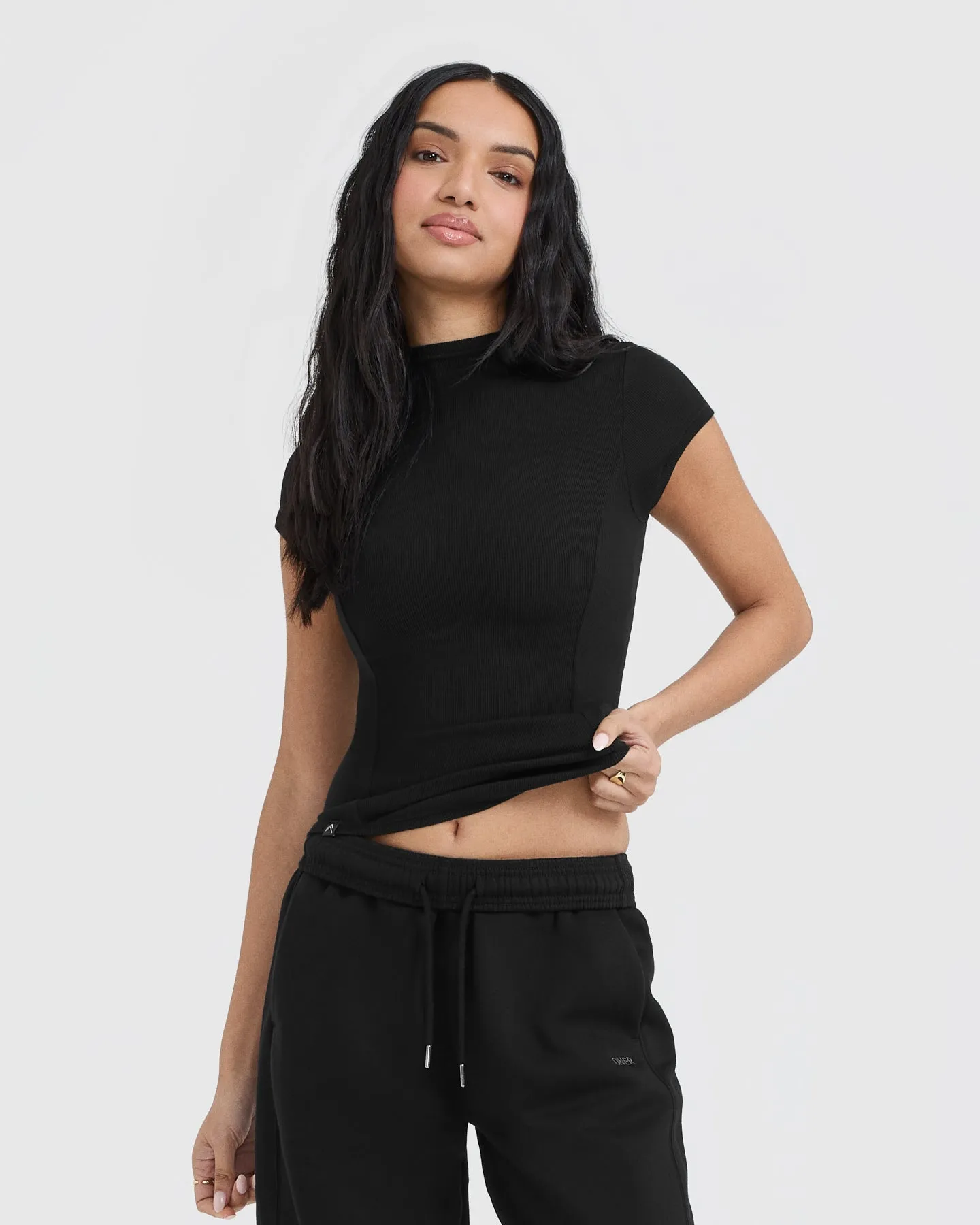 Mellow Rib Mock Neck T-Shirt | Black