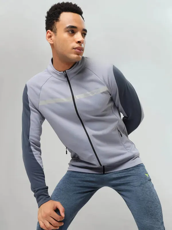 Men Colorblock Slim Fit Mock Neck Jacket with TECHNO GUARD