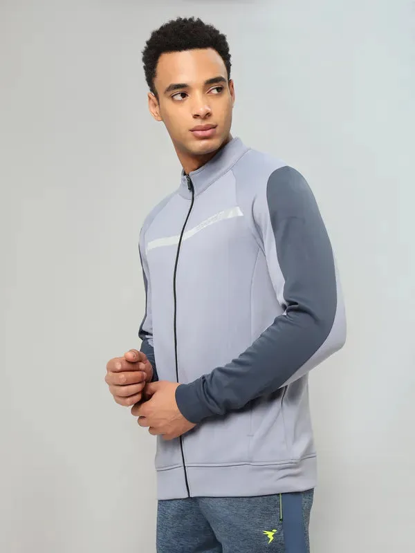 Men Colorblock Slim Fit Mock Neck Jacket with TECHNO GUARD