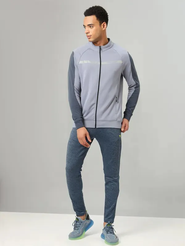 Men Colorblock Slim Fit Mock Neck Jacket with TECHNO GUARD