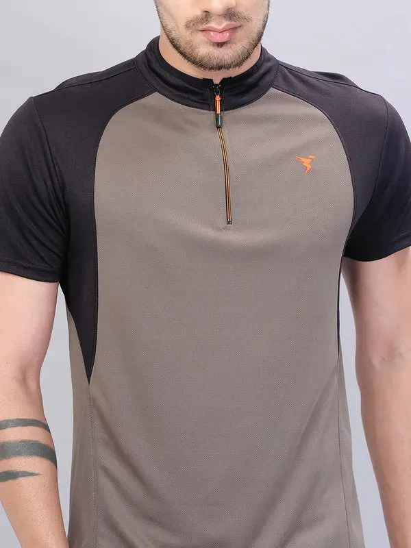 Men Colorblock Slim Fit Mock Neck T-shirt with TECHNO COOL 