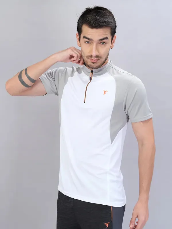 Men Colorblock Slim Fit Mock Neck T-shirt with TECHNO COOL 