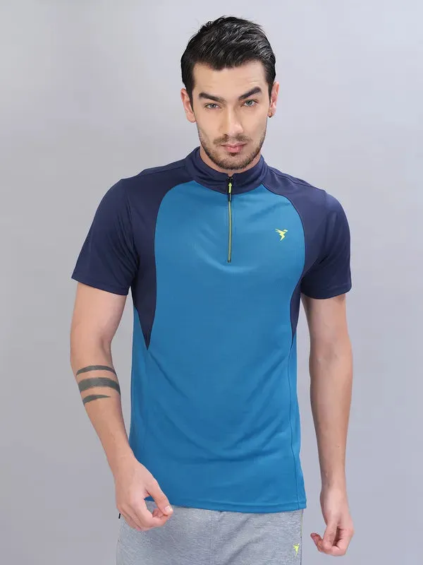 Men Colorblock Slim Fit Mock Neck T-shirt with TECHNO COOL 