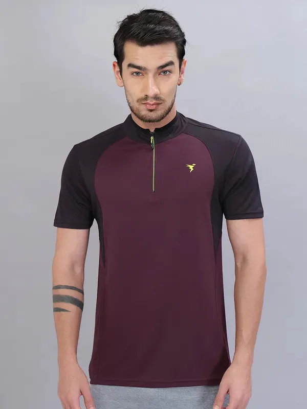 Men Colorblock Slim Fit Mock Neck T-shirt with TECHNO COOL 