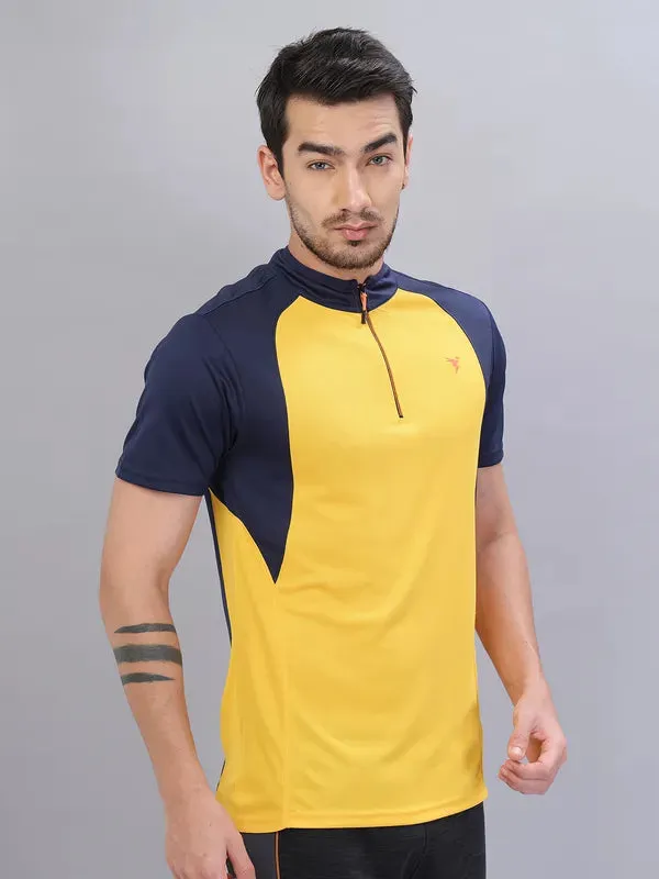 Men Colorblock Slim Fit Mock Neck T-shirt with TECHNO COOL 