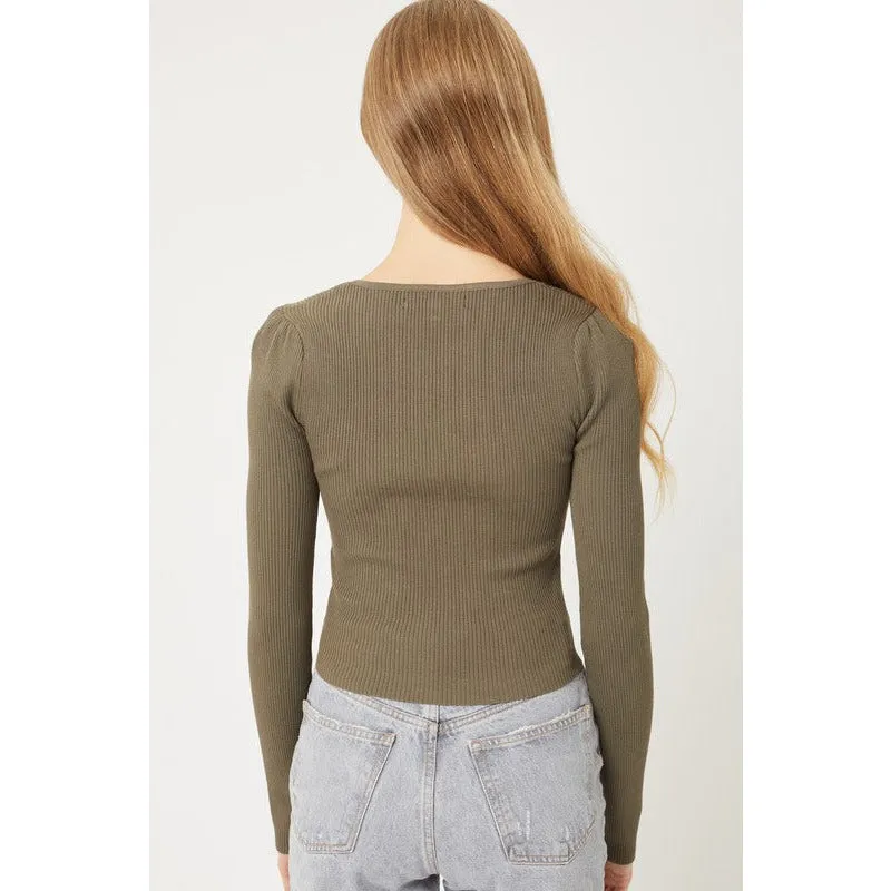 Mercerized  Rib Crop Sweater Top