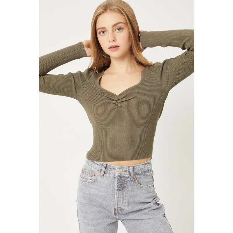 Mercerized  Rib Crop Sweater Top