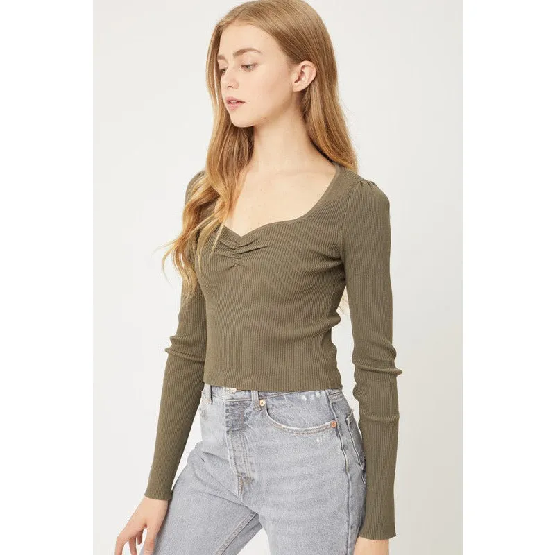 Mercerized  Rib Crop Sweater Top