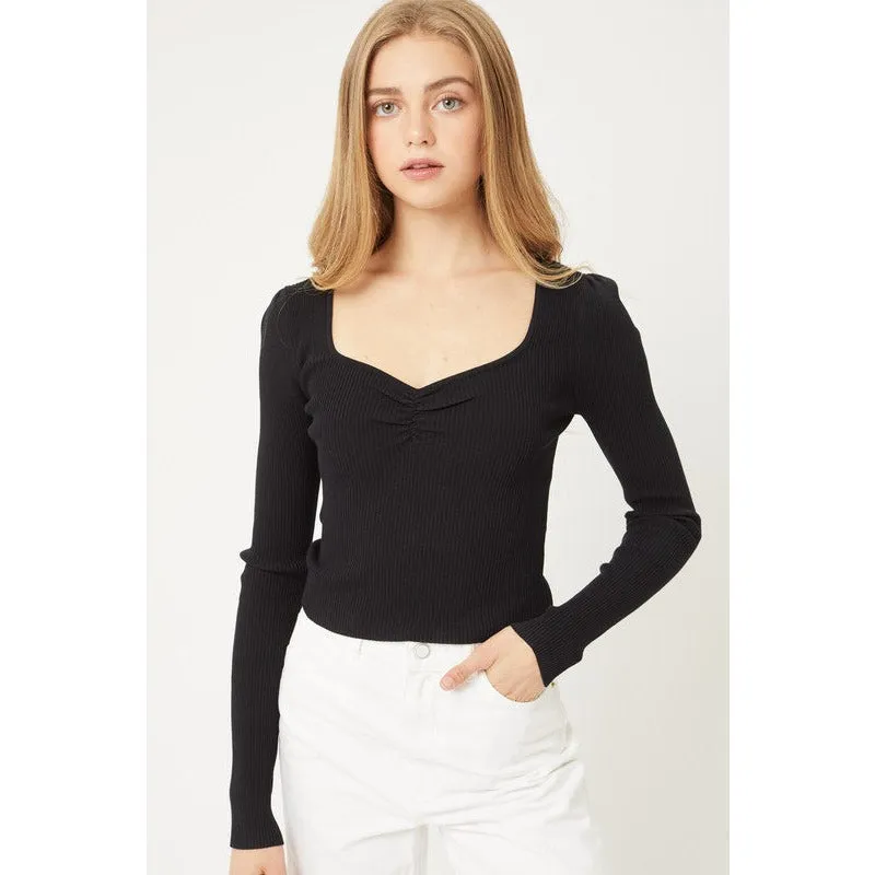 Mercerized  Rib Crop Sweater Top