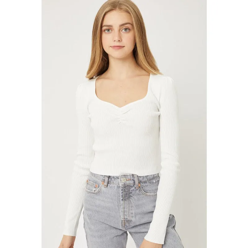 Mercerized  Rib Crop Sweater Top