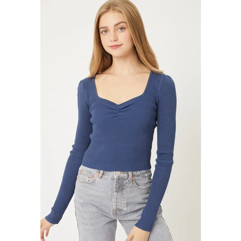 Mercerized  Rib Crop Sweater Top