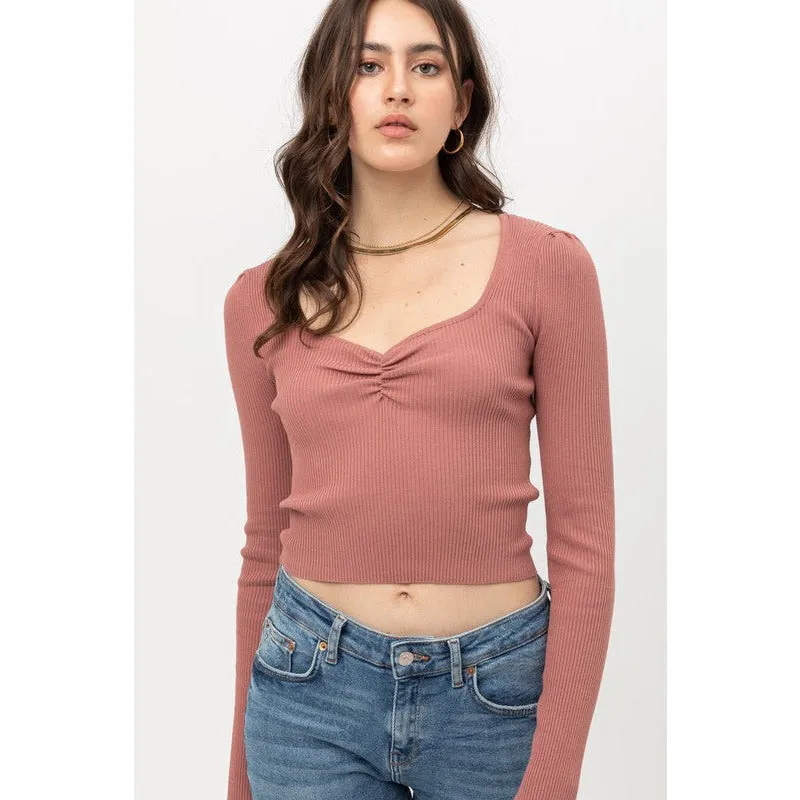 Mercerized  Rib Crop Sweater Top