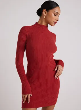 Mini Mock Neck Dress - Red Mahogany