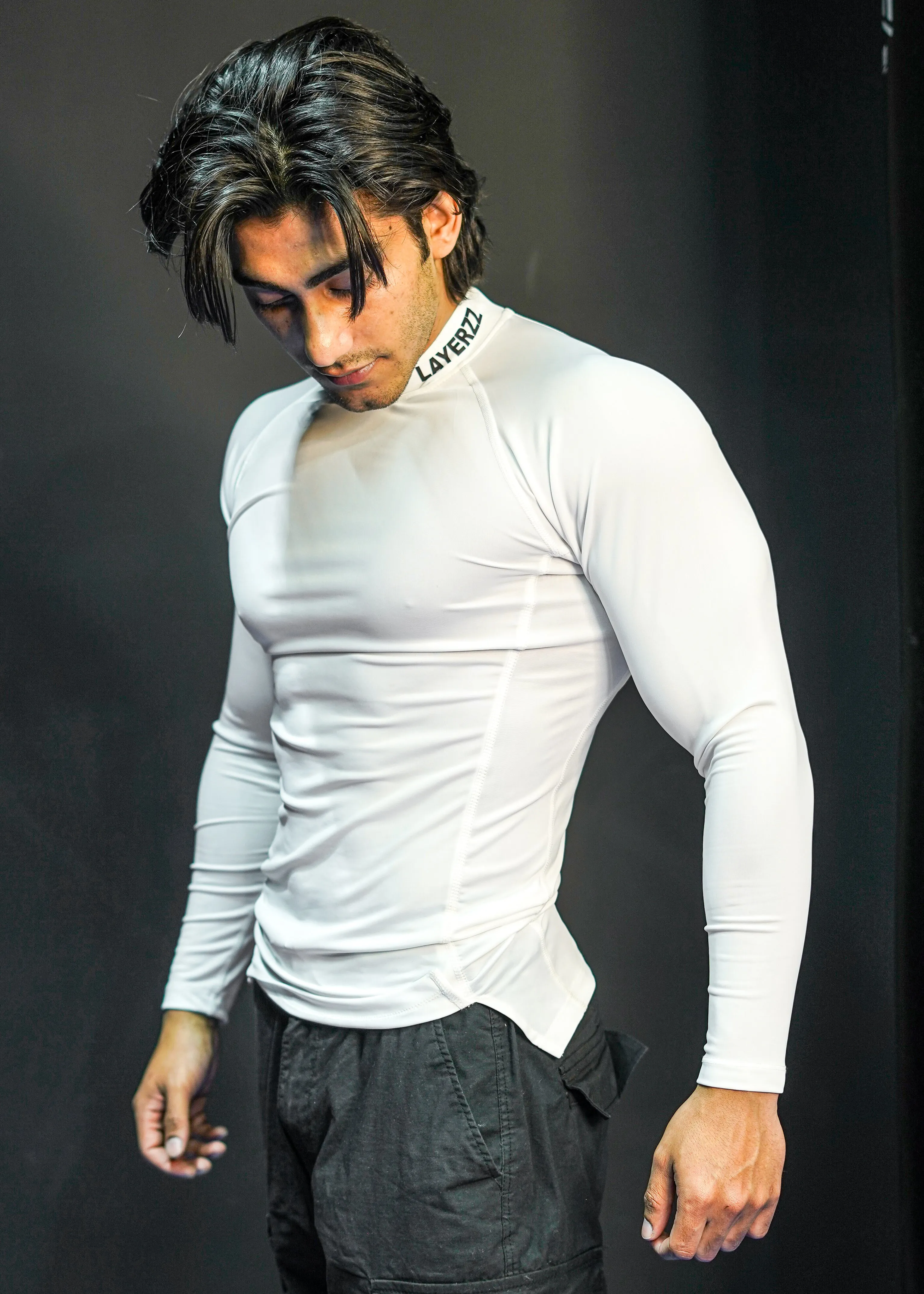 Mock neck compression full sleeve - White