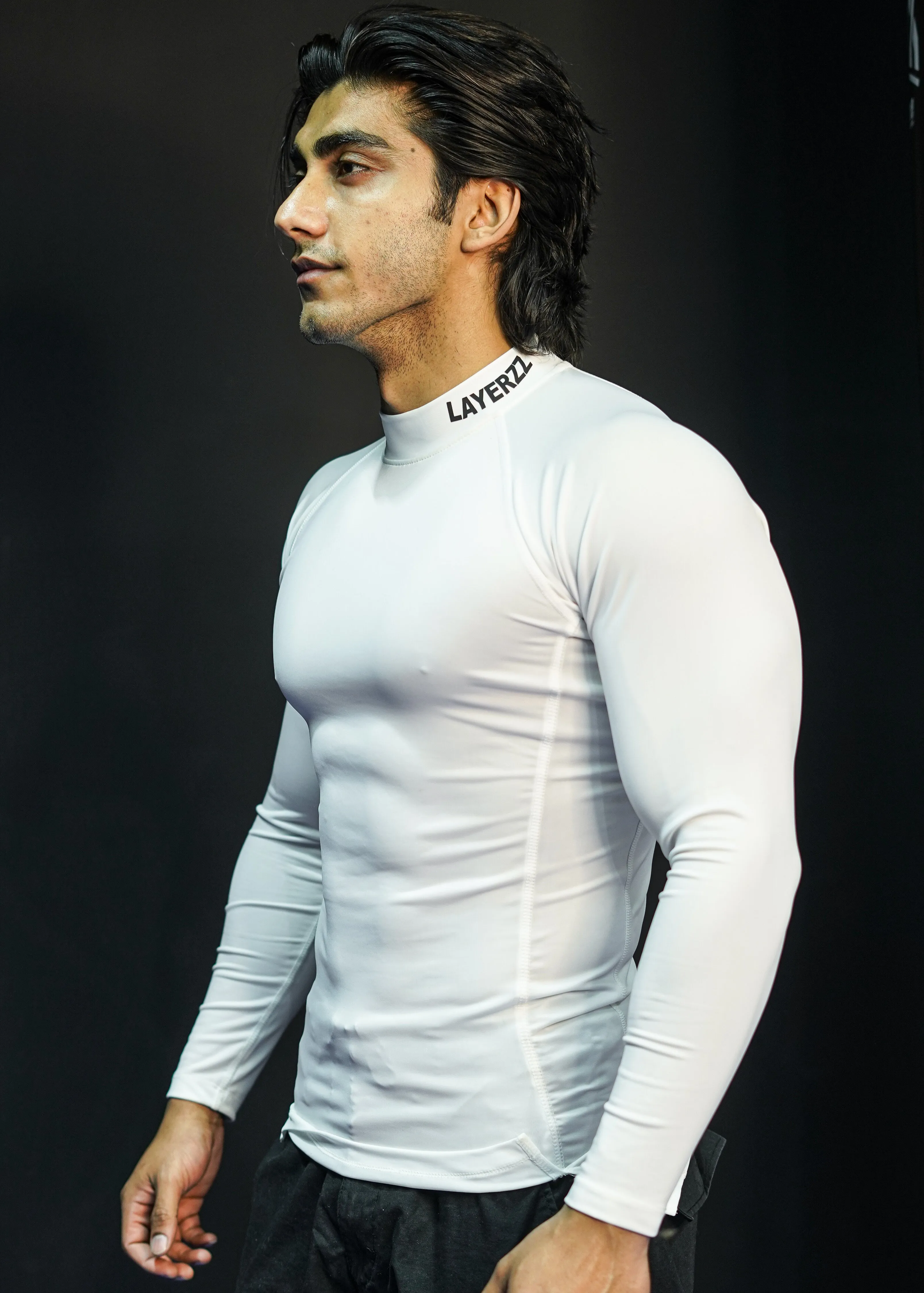 Mock neck compression full sleeve - White