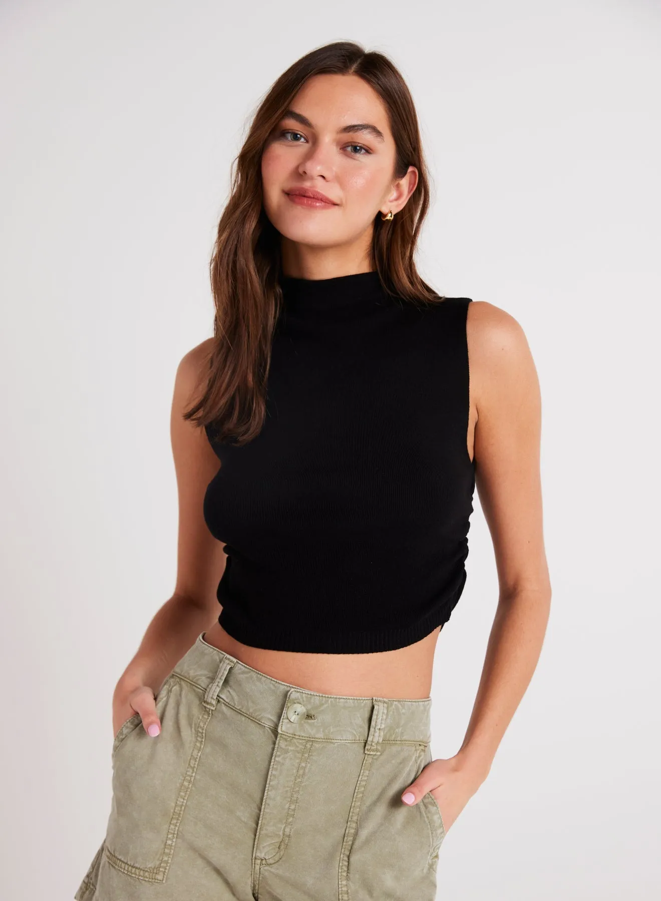 Mock Neck Linen Jersey Top - Dried Herb