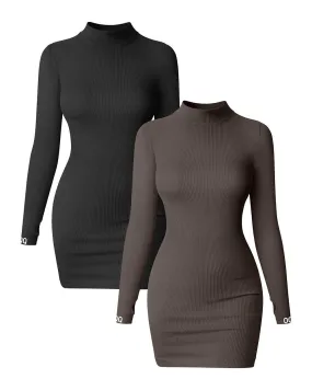 Mock Neck Long Sleeve Mini Dresses