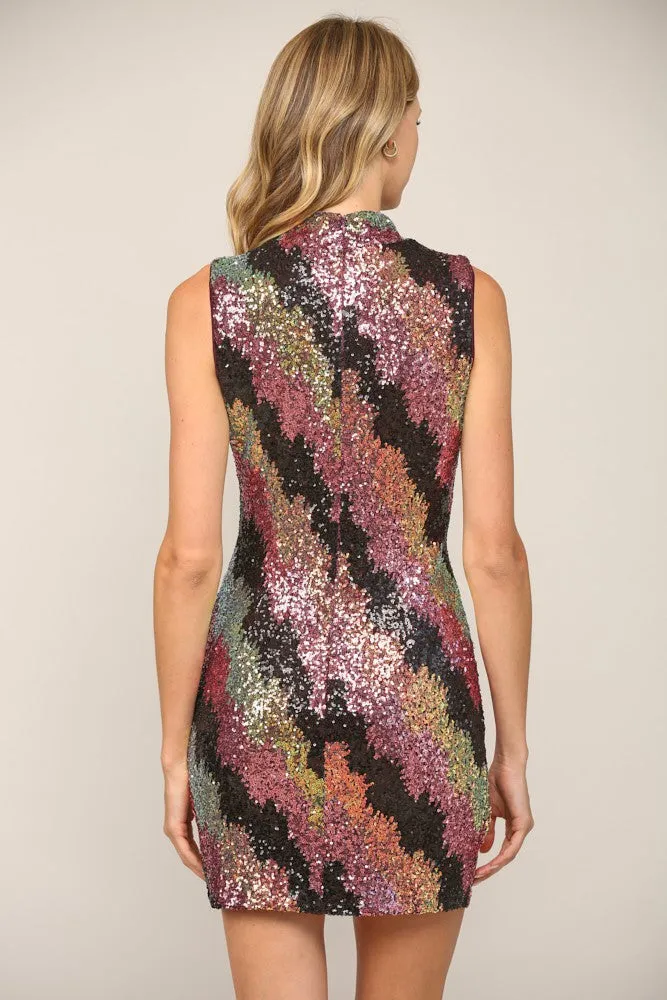 MOCK NECK SEQUIN DRESS