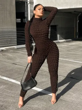 Mock Neck Textured Jumpsuit