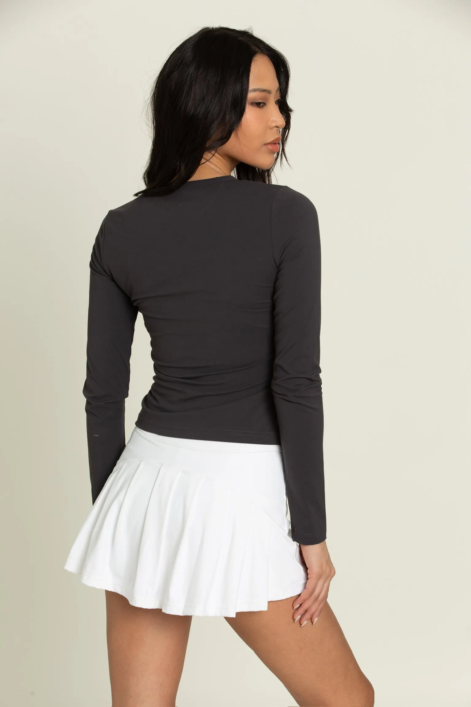 Off-Black Long Sleeve Button Top