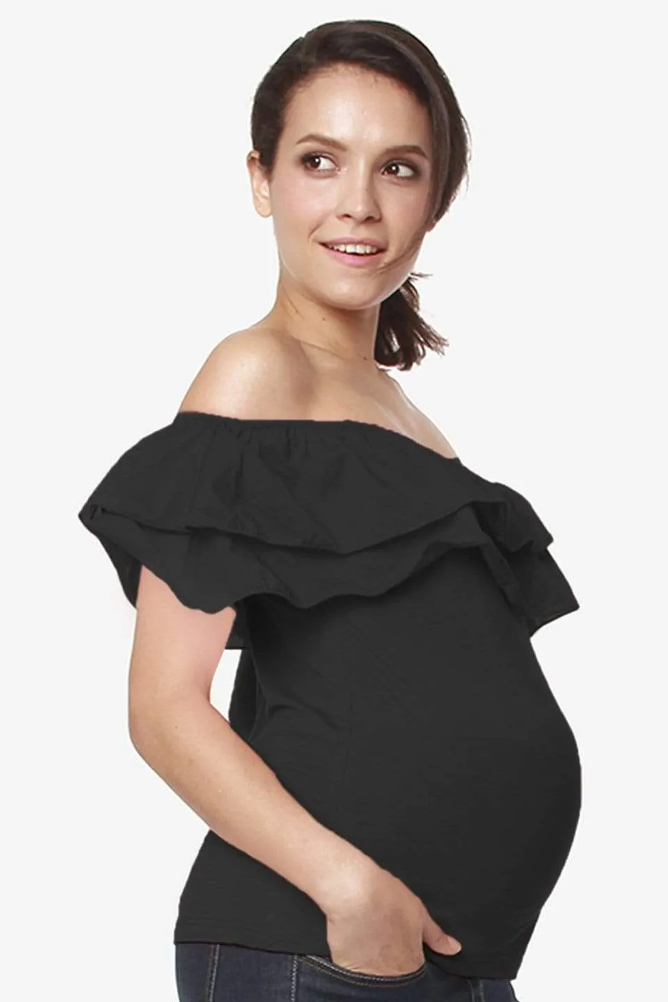 Off Shoulder Cacey Nursing Top Black