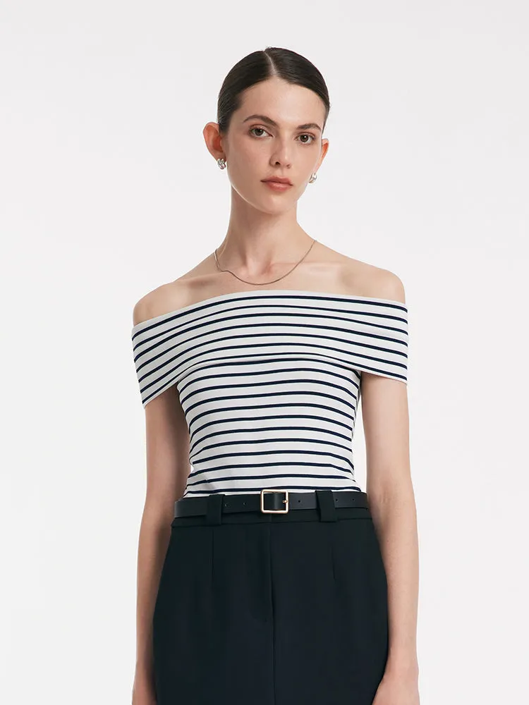 Off Shoulder Striped Slim Top