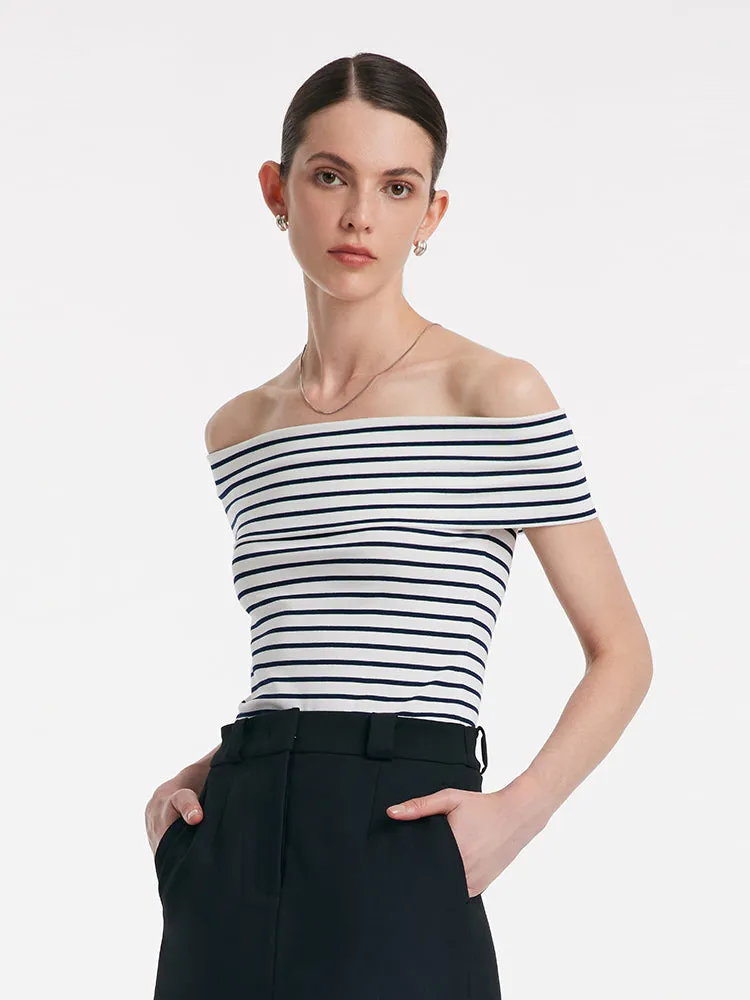 Off Shoulder Striped Slim Top