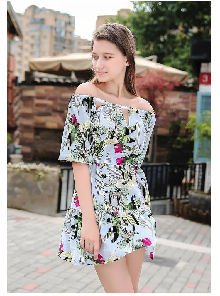 OFF-THE-SHOULDER FLORAL CUT-OUT SUNDRESS