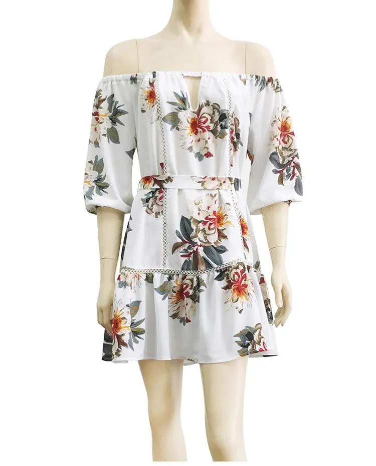 OFF-THE-SHOULDER FLORAL CUT-OUT SUNDRESS