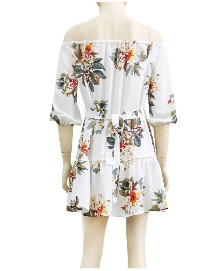 OFF-THE-SHOULDER FLORAL CUT-OUT SUNDRESS