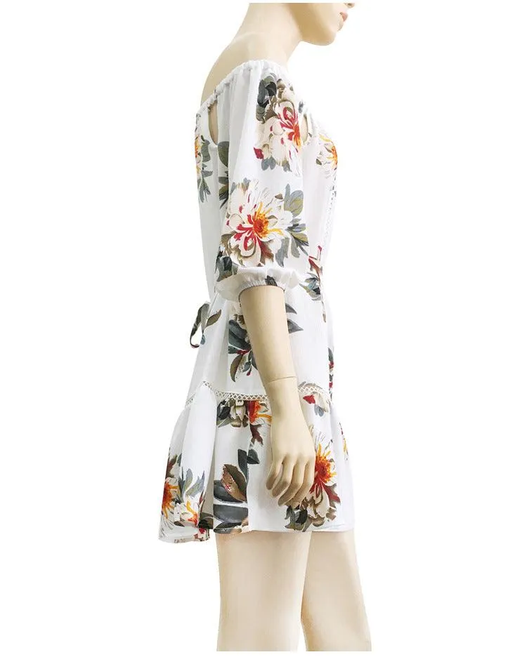 OFF-THE-SHOULDER FLORAL CUT-OUT SUNDRESS