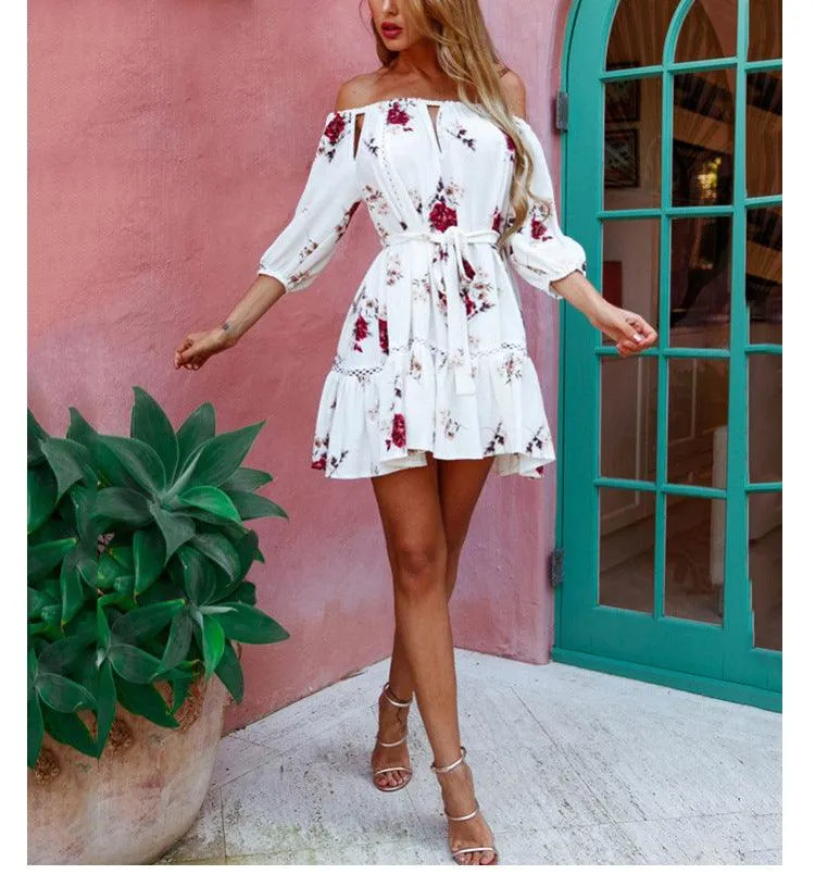 OFF-THE-SHOULDER FLORAL CUT-OUT SUNDRESS