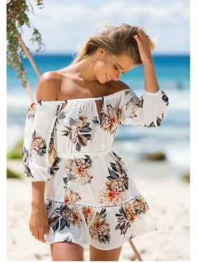 OFF-THE-SHOULDER FLORAL CUT-OUT SUNDRESS