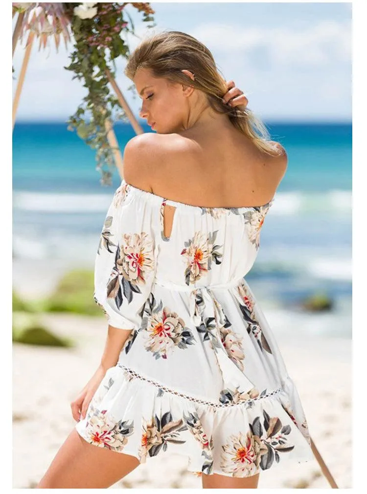 OFF-THE-SHOULDER FLORAL CUT-OUT SUNDRESS