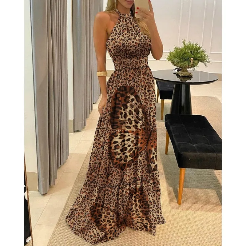 Off- Shoulder Lady Ruffle Leopard Flare Sundress