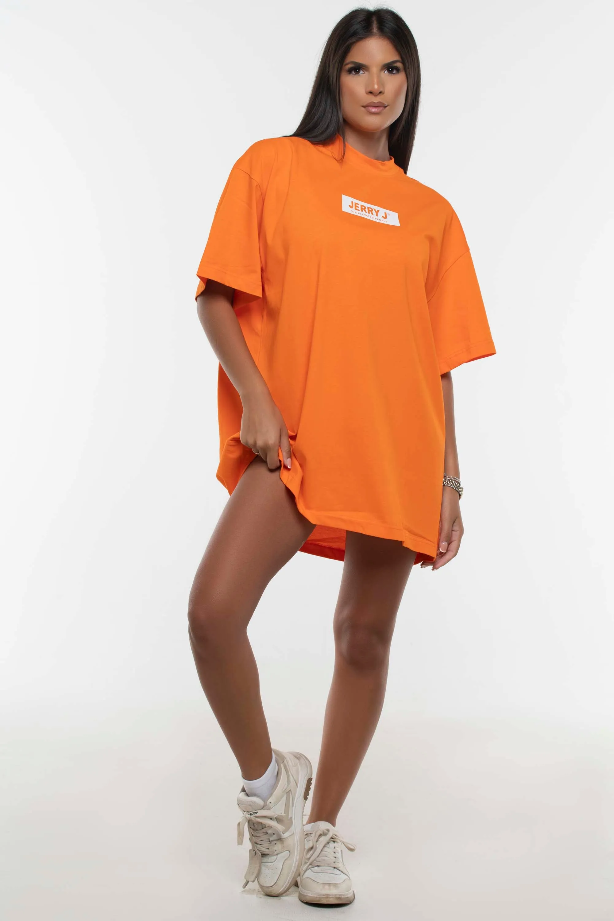 ORANGE OVERSIZED MOCK NECK TEE