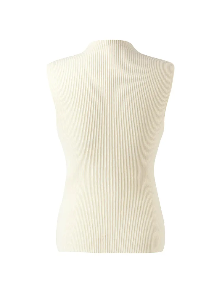 Patchwork Mock Neck Women Knitted Tank Top