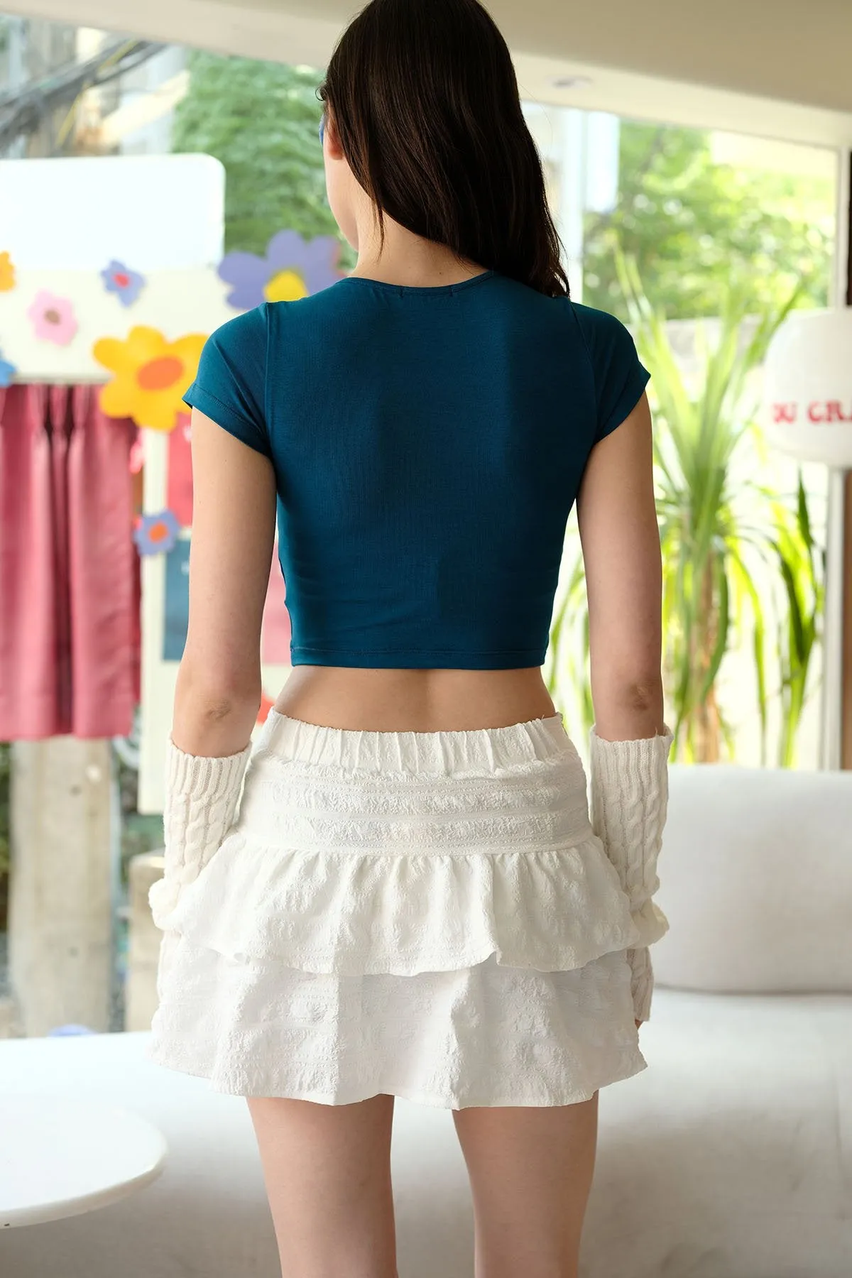 Peacock Blue Jersey Crop Top