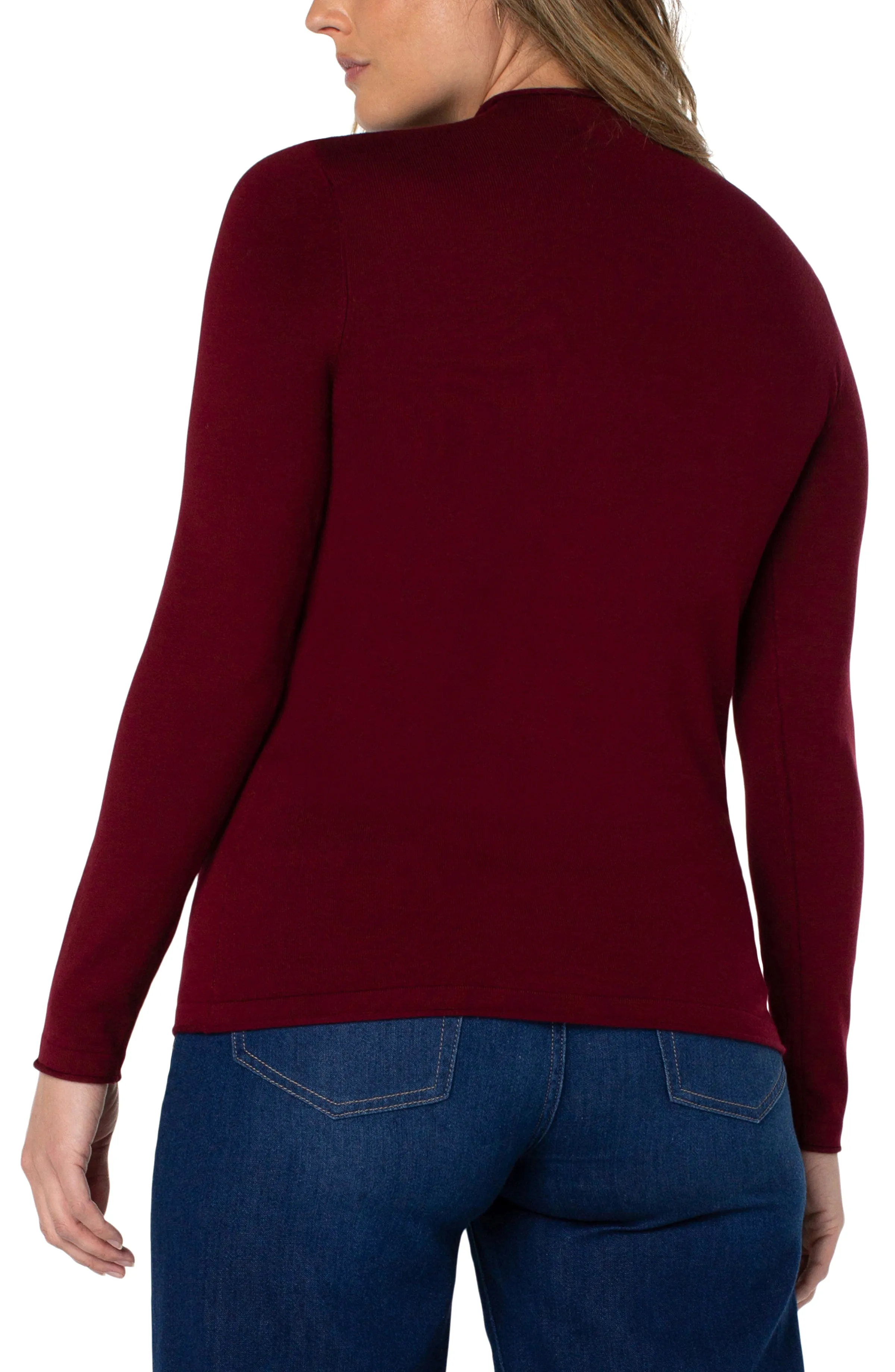 PETITE MOCK NECK ROLLED HEM LONG SLEEVE SWEATER