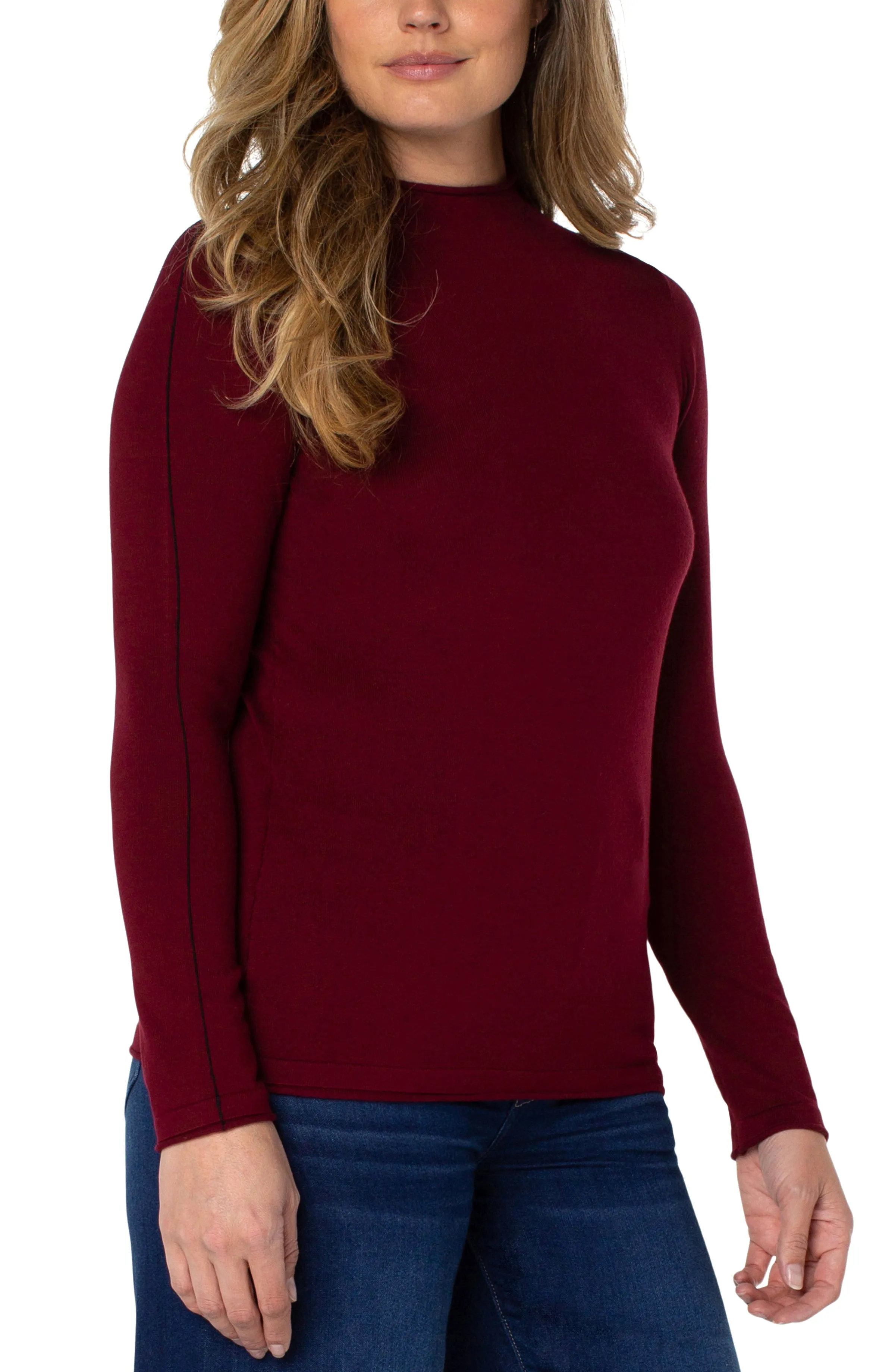 PETITE MOCK NECK ROLLED HEM LONG SLEEVE SWEATER