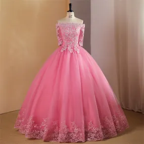 Pink Ball Gown Off Shoulder Graduation Party Dress