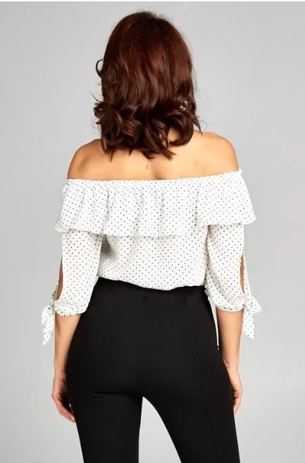 Polka Dot Off The Shoulder Slit Top