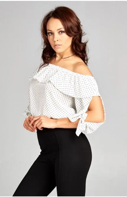 Polka Dot Off The Shoulder Slit Top