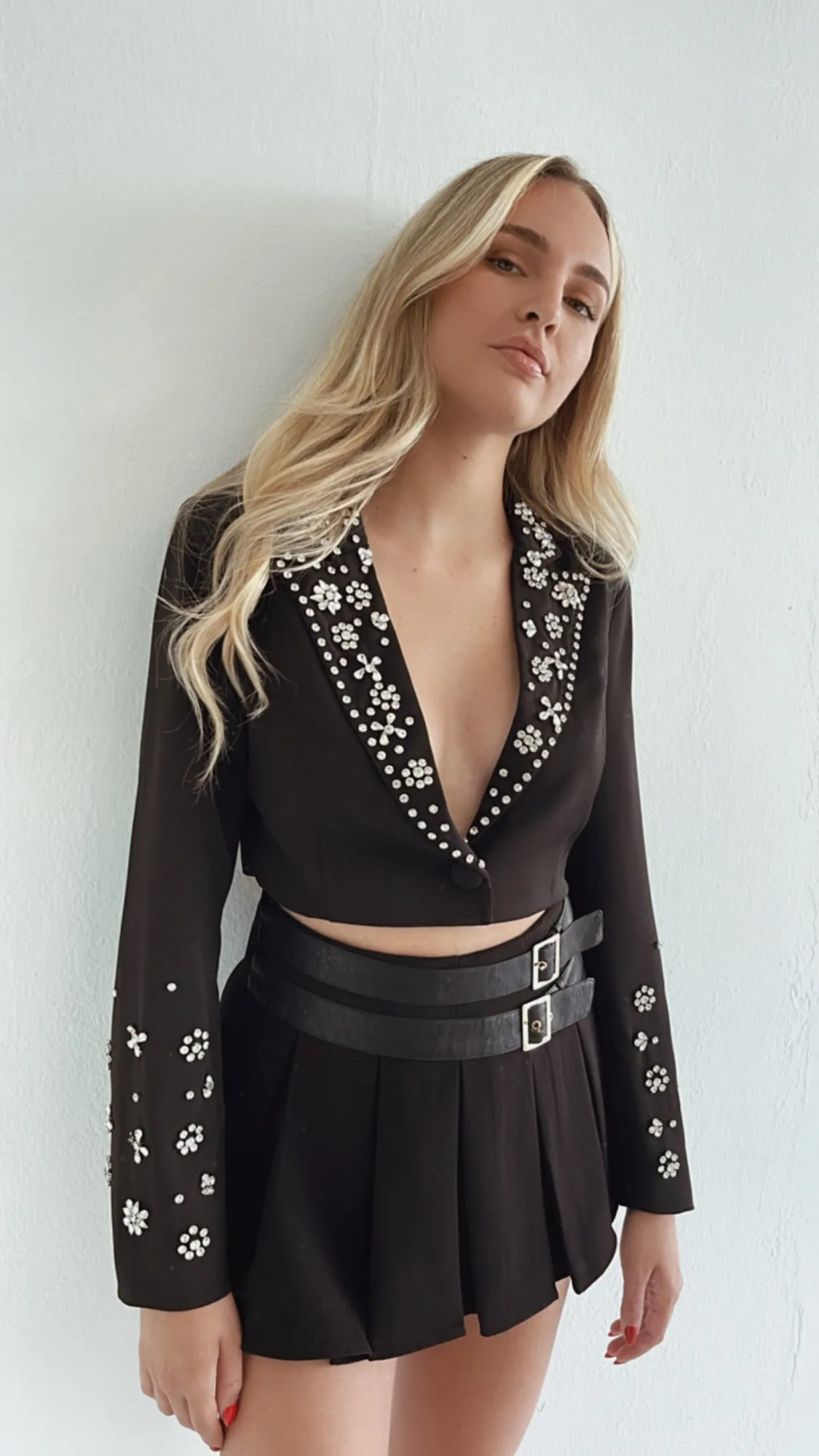 Rhinestone crop blazer