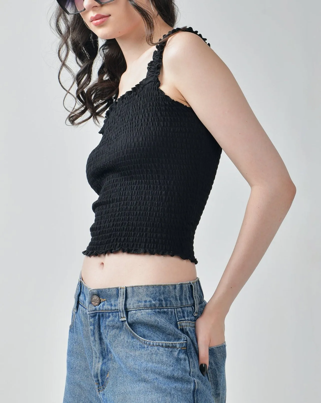 Ruffle super-stretch crop top