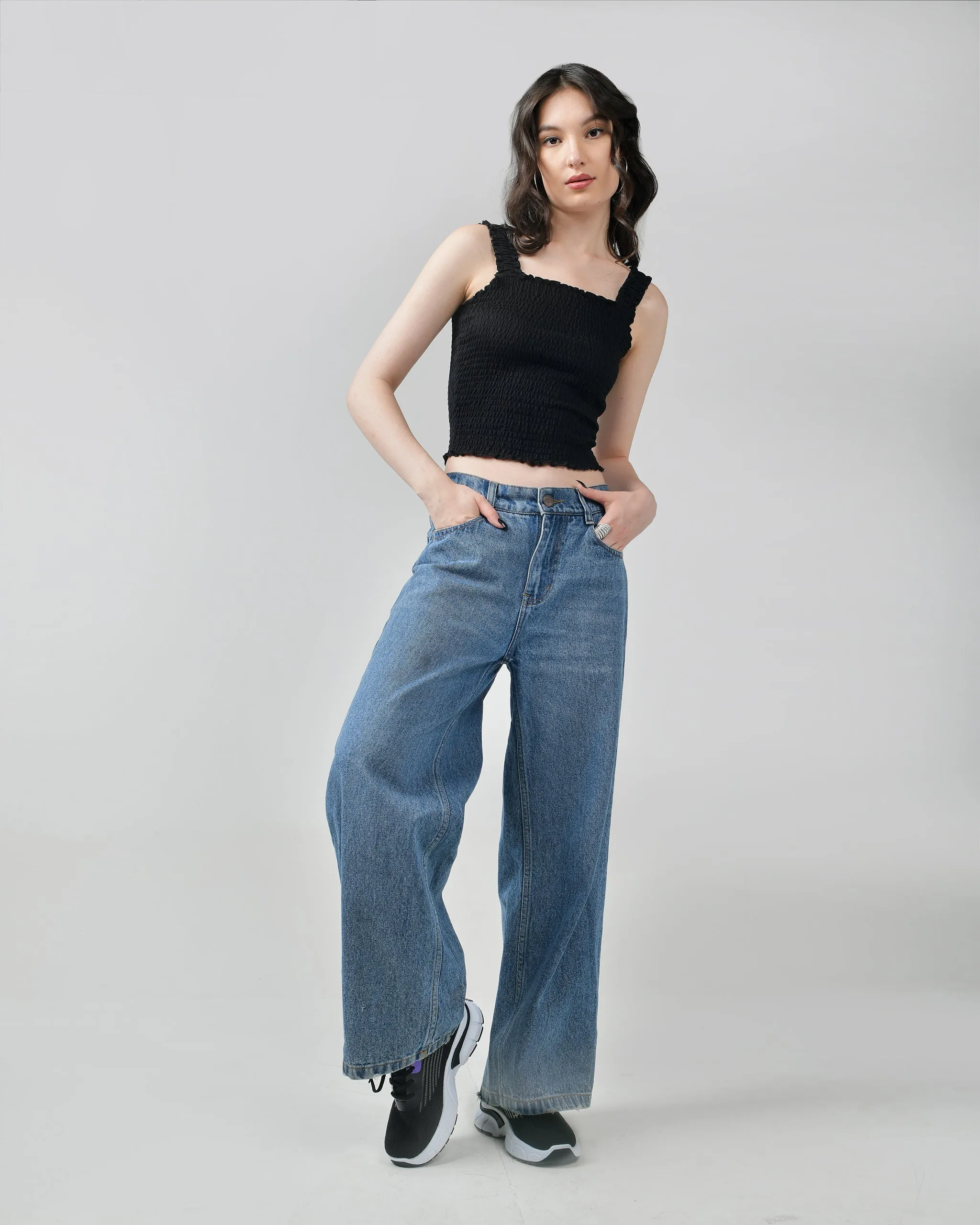 Ruffle super-stretch crop top