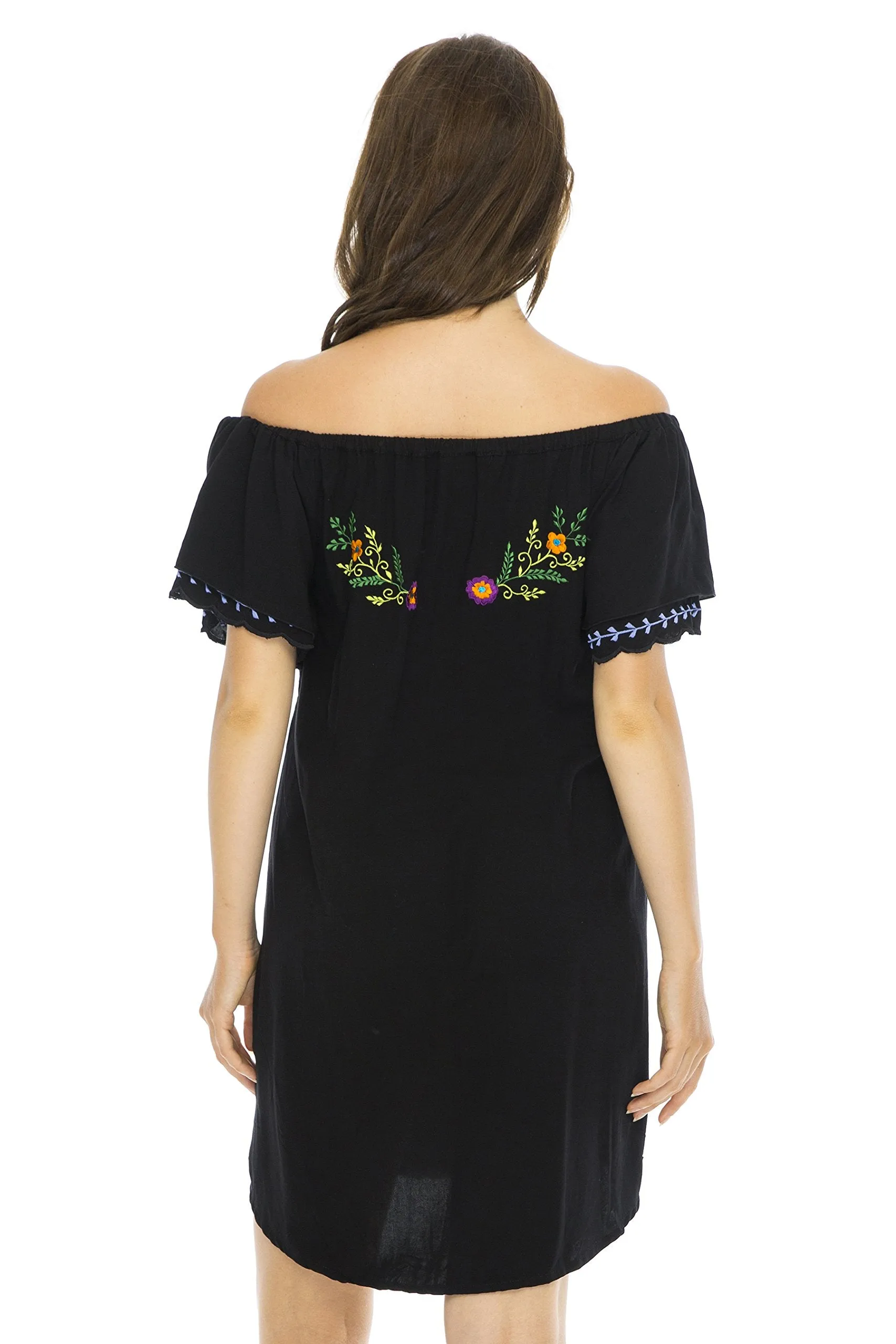 Short Off Shoulder Embroidery Tunic Dress