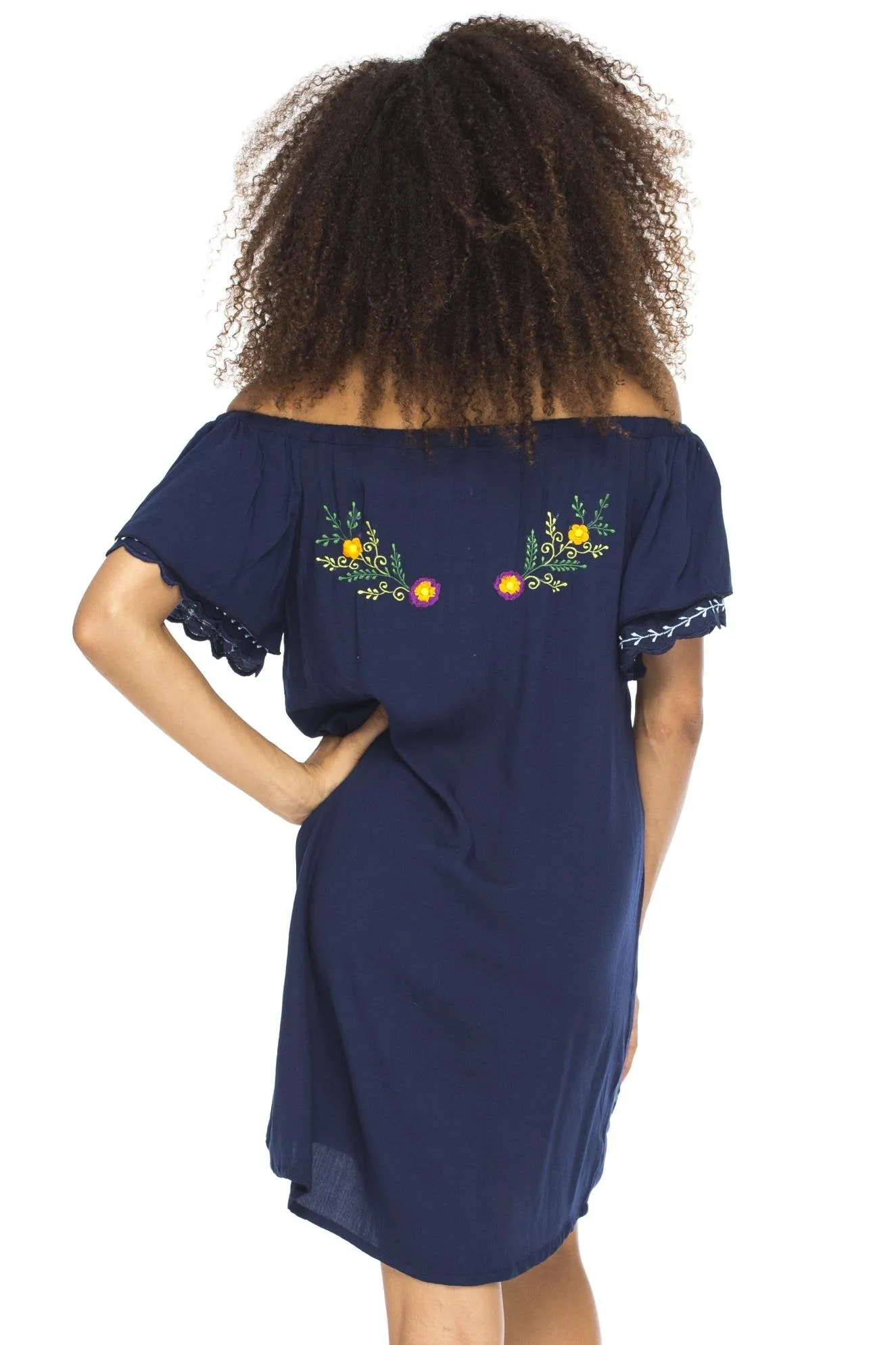 Short Off Shoulder Embroidery Tunic Dress