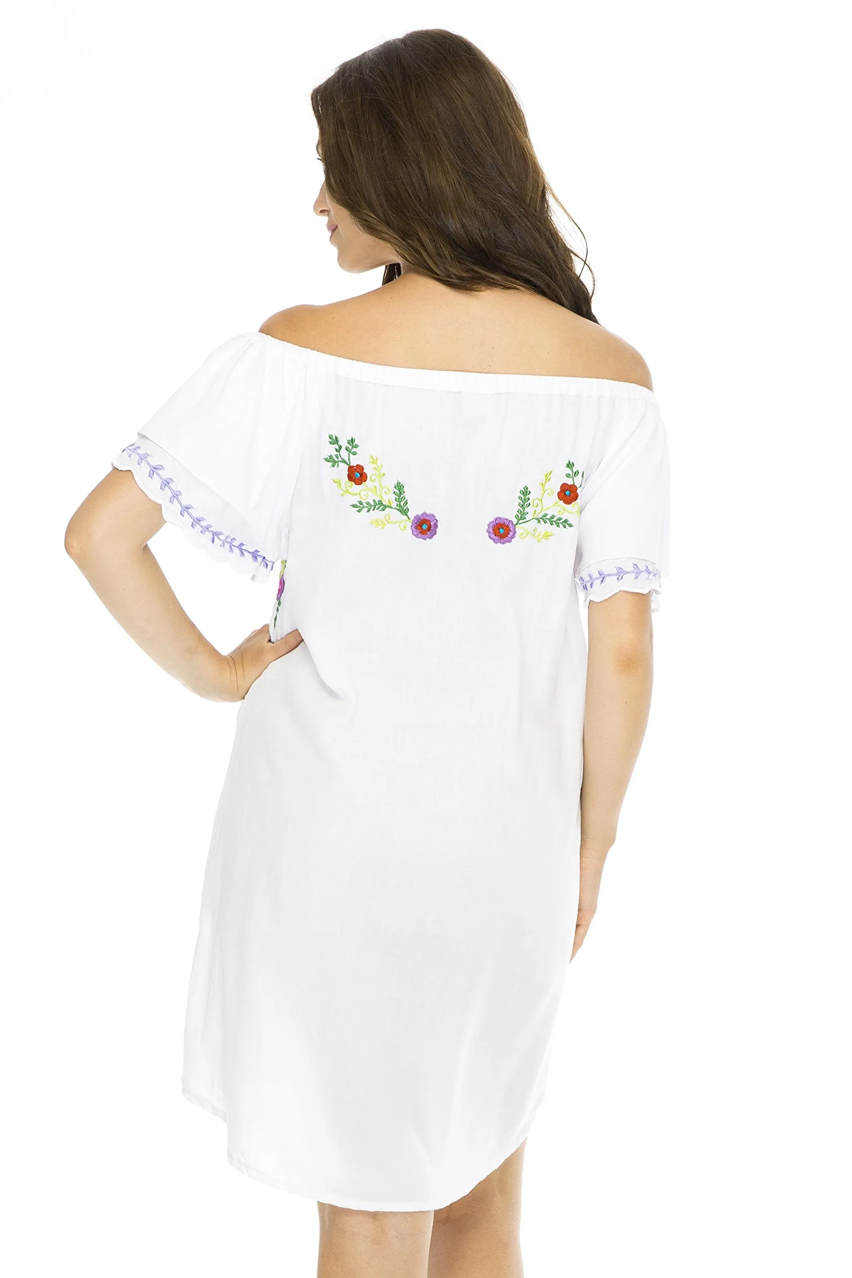 Short Off Shoulder Embroidery Tunic Dress