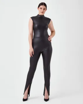 Spanx: Leather-Like Mock Neck Bodysuit - Luxe Black